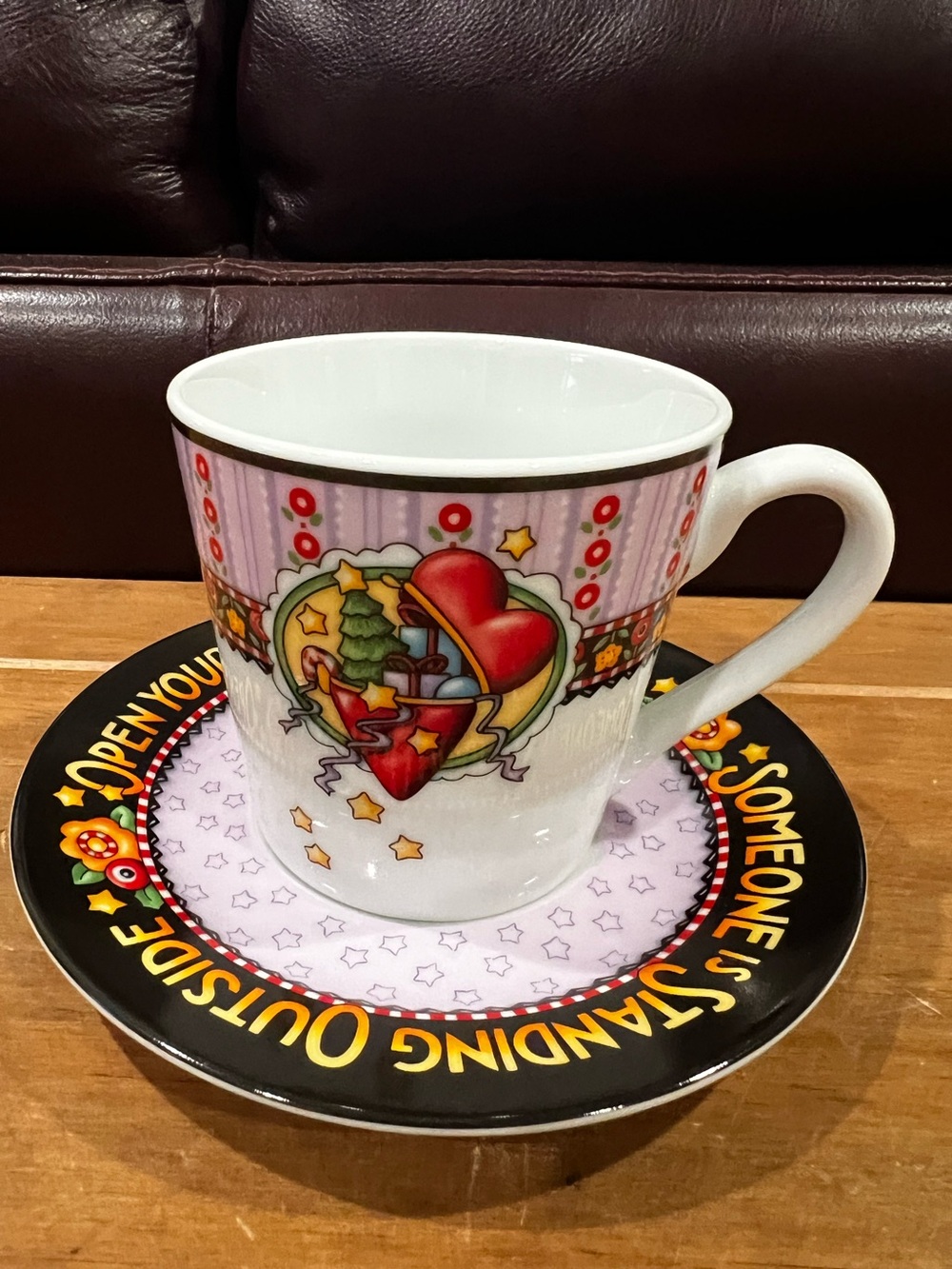 Mary Engelbreit 2003 Enesco Christmas Collection cup & saucer set.